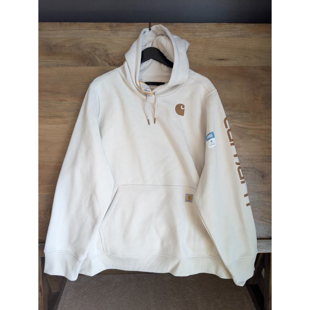 Carhartt Hoodie Womens 3X White Brown Logo Long Sleeve Relaxed Fit Midweight NWT